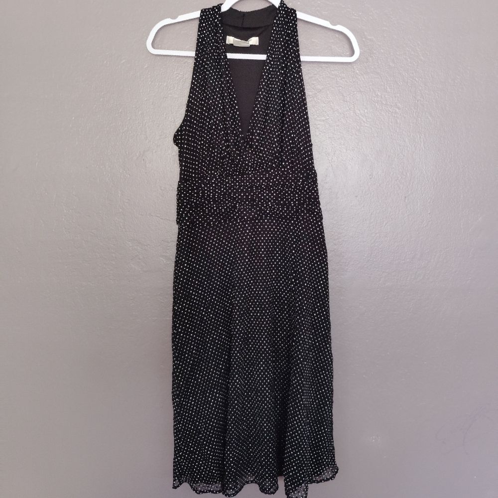 Evan Picone Black Empire Waist Polka Dot Dress Sleeveless V Neck Size 14P
